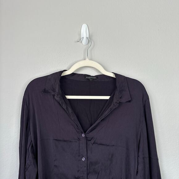 EILEEN FISHER Silk Button Up Blouse Eggplant Purple Size XS Professional Work - Picture 3 of 7